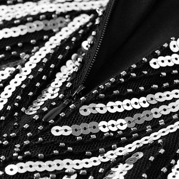 ✨ Flapper Great Gatsby Roaring 1920s Retro Tassel Fringe Silver Sequin Dress NEW - Picture 17 of 17